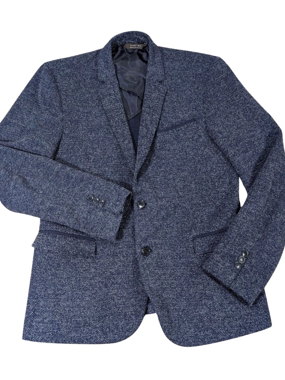 Zara Man Navy Blue Speckled Knit Two Button Blazer Sport Coat Jacket Mens USA 44